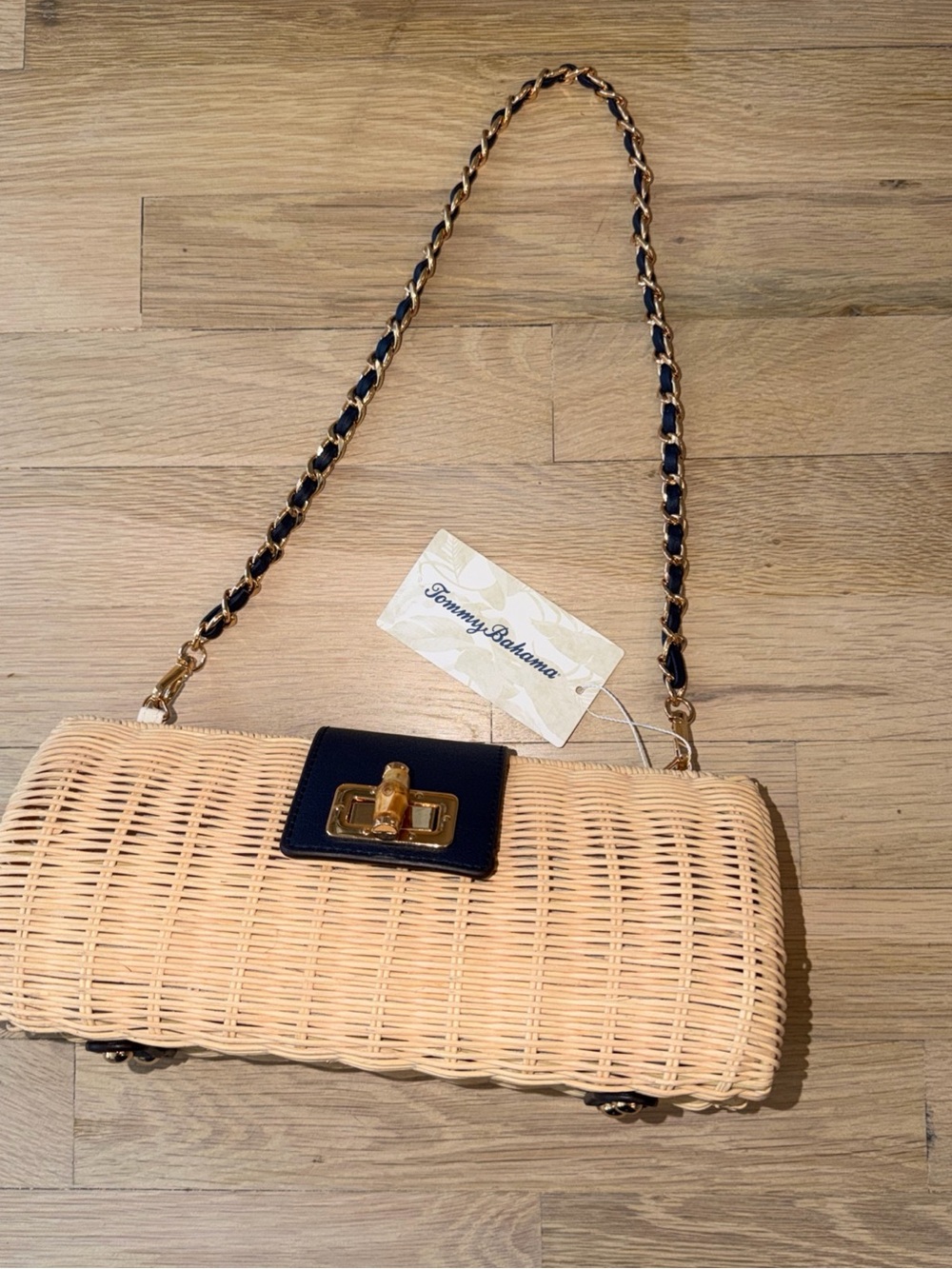 Tommy Bahama Navy and Natural Woven Shoulder Bag